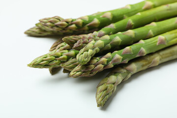 Fresh green asparagus on white background, close up