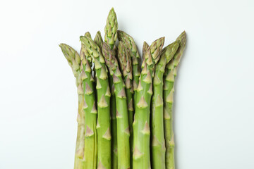 Bunch of fresh green asparagus on white background