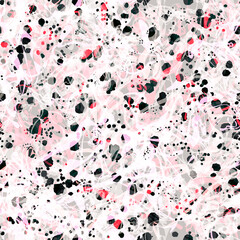 Pink uneven seamless surface with holes. Grunge texture. Blots and fibers. Black, white, pink color. Abstract vector background for web page, banners backdrop, fabric, home decor, wrapping
