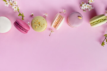 French dessert macarons of different flavors