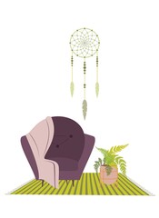 A chair, a carpet, and flowers. Home Decor