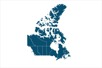  Canada Map blue Color on White Backgound	