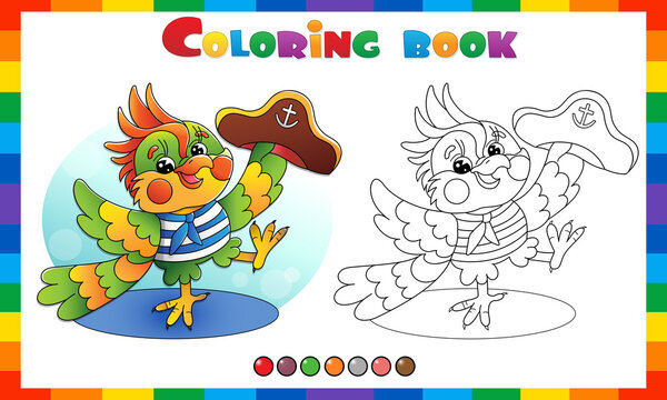 Coloring Page Outline Of cartoon parrot sailor. Vector image for pirate party for children. Coloring Book for kids.