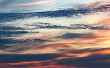 Fototapeta premium Heavenly abstract background. Picturesque bright, dramatic evening sky.