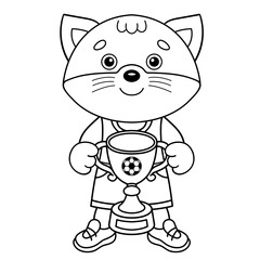 Coloring Page Outline Of cartoon cat with soccer cup. Champion or winner of football game. Coloring Book for kids.