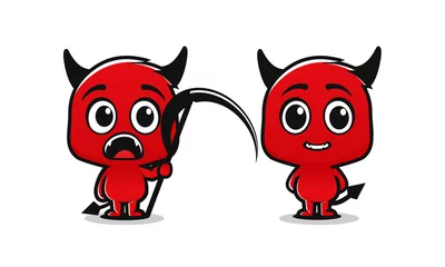 Fotobehang Cute red devil character. Red demon cartoon. Illustration vector © YoGinta