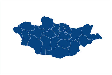 Mongolia Map blue Color on White Backgound