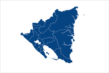 Nicaragua Map blue Color on White Backgound	