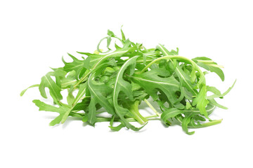 Rucola or rocket salad green fresh leaves isolated on white
