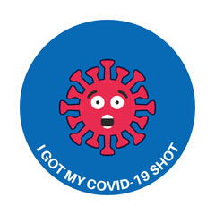 Funny vaccination badge or sticker. Emoticon virus