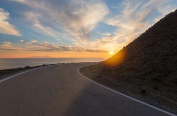 Sunset on the road