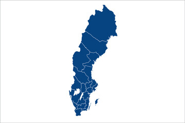 Sweden Map blue Color on White Backgound