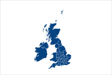Uk Counties Map blue Color on White Backgound	