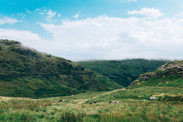 Fototapeta na wymiar Beautiful landscape panorama of Snowdonia National Park in North Wales, UK