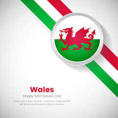 Creative Wales national flag on circle. Saint davids day of Wales country with classic background