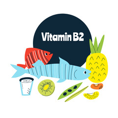 The main food sources of vitamin B2. Healthy food concept.