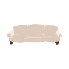 Stylish living room furniture. Modern sofa milky white sofa. Cartoon style vector isolated illustration.
