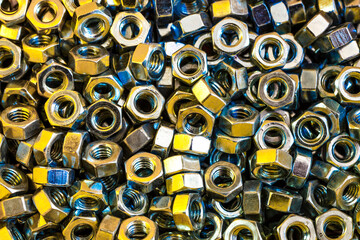 bolts and nuts.Close-up of various screws. Use for background, top view.