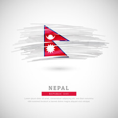 Obraz premium Brush flag of Nepal country. Happy republic day of Nepal with grungy flag background