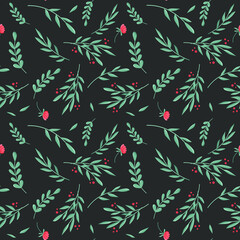 Floral seamless pattern on a gray background. Flowers and leaves. Vector textile design.