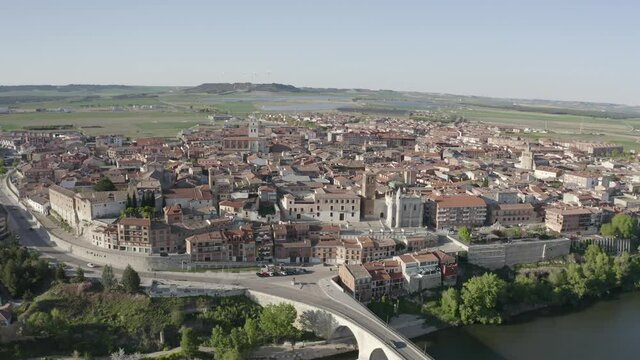 Aerial view in Tordesillas, historic place in Valladolid, Spain
