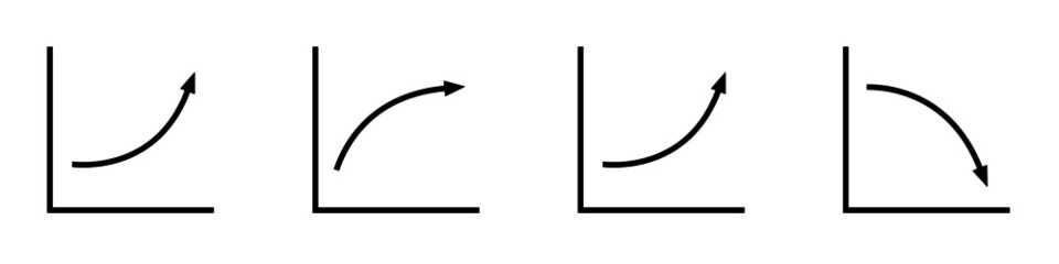 Set of growth and decline icons. Presentation chart with upward and downward curves.  Vector Illustration