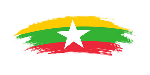 Fototapeta premium Artistic grunge brush flag of Myanmar isolated on white background