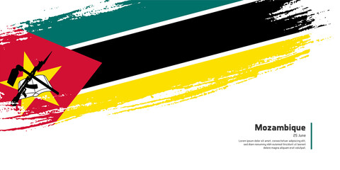 Creative hand drawing brush flag of Mozambique country for special independence day