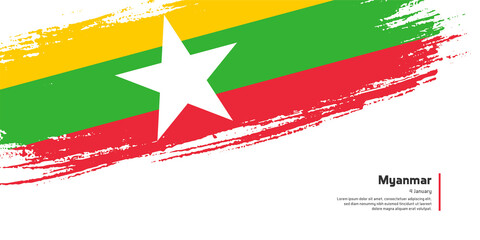 Creative hand drawing brush flag of Myanmar country for special independence day