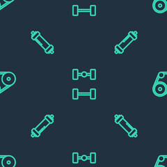 Set line Chassis car, Shock absorber and Timing belt kit on seamless pattern. Vector