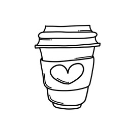 Disposable coffee cup with love Doodle vector icon. Drawing sketch illustration hand drawn cartoon line eps10