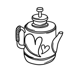 Teapot with heart Doodle vector icon. Drawing sketch illustration hand drawn cartoon line eps10