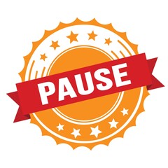 PAUSE text on red orange ribbon stamp.