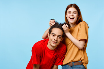 cheerful young couple cropped view communication emotions modern styles