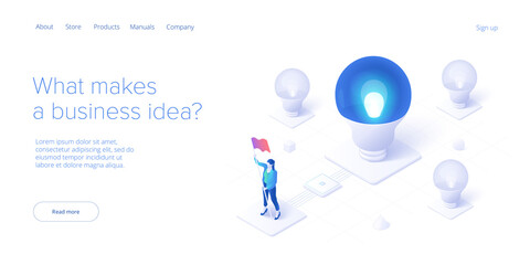 Brainstorming session concept in isometric vector illustration. Brain storm or strategic thinking as business research. Web banner template.