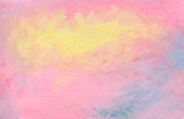 Abstract painting is painted with acrylic paints. The picture for your interior is painted with free, wide strokes in the style of impressionism, pink and yellow.