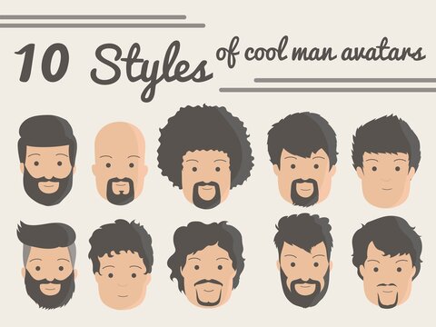Set of cute modern man avatars, flat design characters