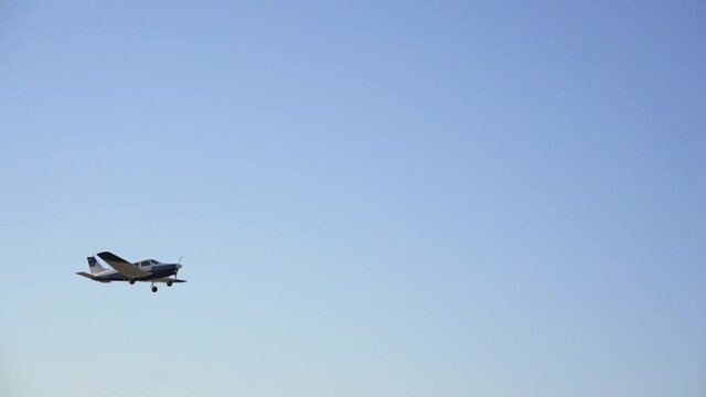 A small plane takes off from the airport. Private aviation. Charter propeller aircraft