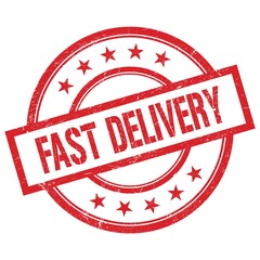 FAST DELIVERY text written on red vintage round stamp.