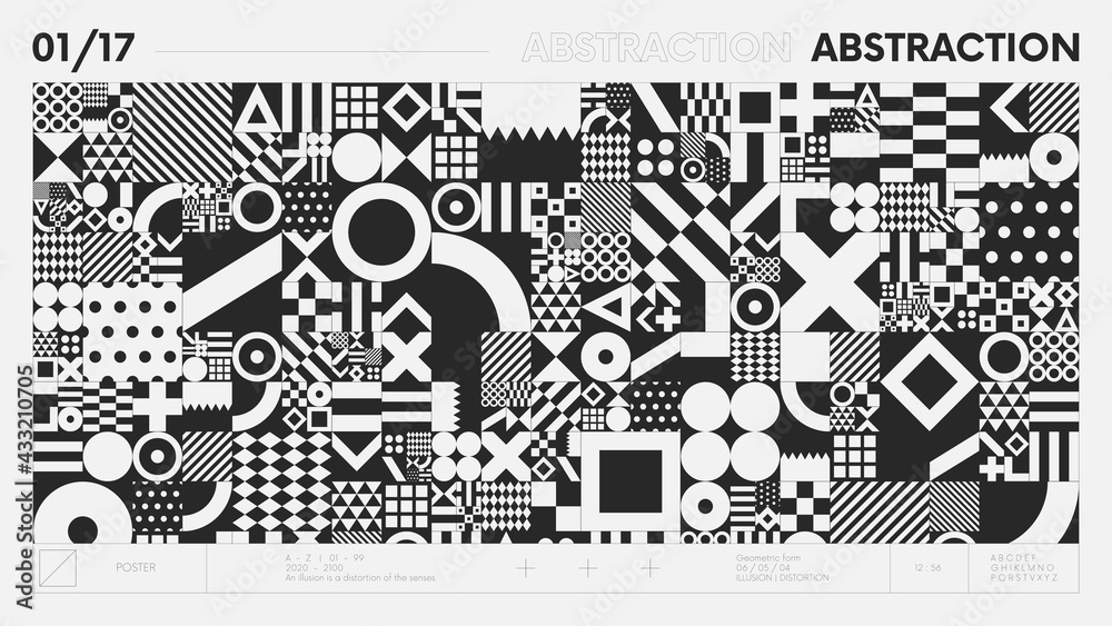 Poster abstract modern geometric banner with simple shapes in black and white colors, graphic composition d