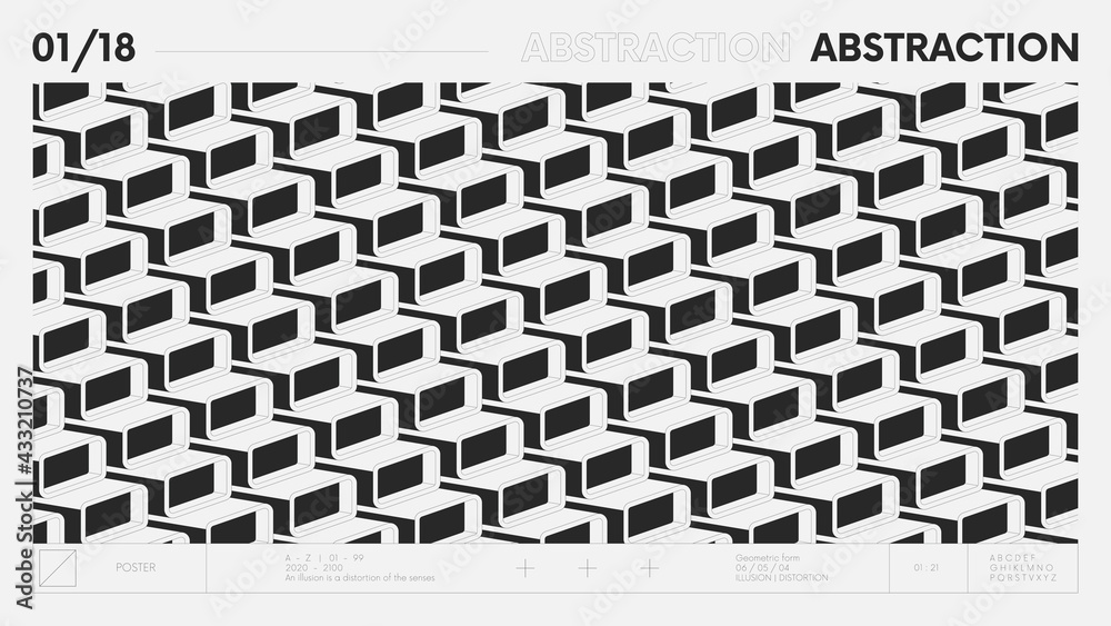 Poster Abstract modern geometric banner with simple shapes in black and white colors, graphic composition design vector background, modular pattern of 3d rounded rectangles, rhythmic postmodern illustration