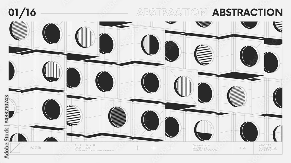 Poster abstract modern geometric banner with simple shapes in black and white colors, graphic composition d