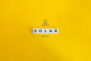 Solar and Renewable Energy banner and concept. Block letters on bright orange background. Minimal aesthetics.