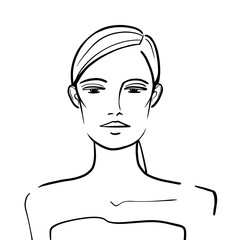 Woman's face, portrait. Linear image. Graphics.