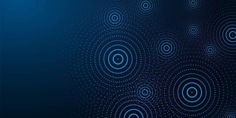 Poster Futuristic abstract banner with abstract water rings, ripples on dark blue © Inna