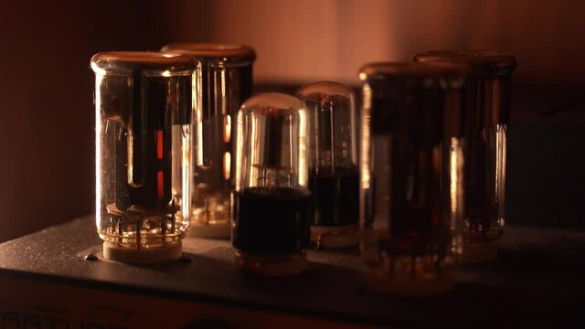 tube sound amplifier close-up rolling focus