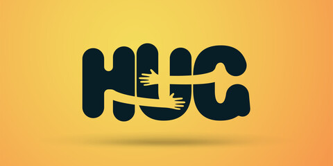 Hands hugs word HUG illustration