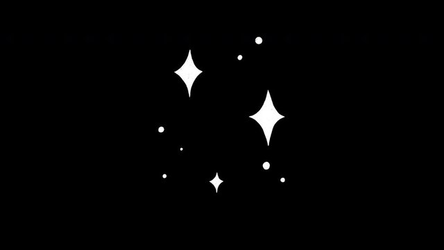 Three diamond shapes and bunch of dot stars blinking on transparent background. Animated hand drawn night sky. Motion graphic with pulsing starry elements alpha channel. Breathing sketched heaven