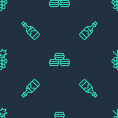 Set line Macaron cookie, Bottles of wine and Grape fruit on seamless pattern. Vector