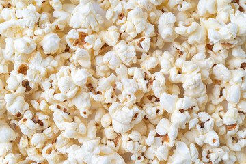 Popcorn on flat lay, background, texture.